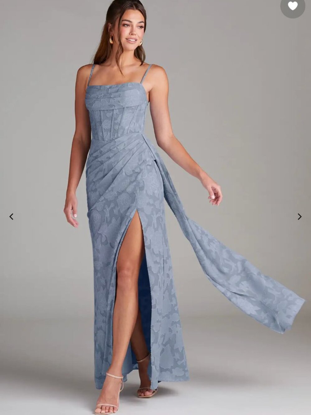 Azazie Denisa Dusty Blue Sheath Pleated Floral Burnout Dress Size 8